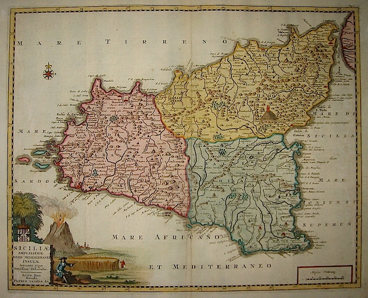 Van der Aa Pieter (1659-1733) Siciliae amplissimae maris mediteranei insulae accurata atque novissima delineatio 1704 Lugduni Batavorum (Leiden) 